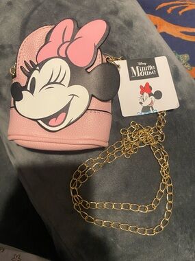 Disney Minnie Mouse Pink Mini Convertible Crossbody with Gold Chain NWT